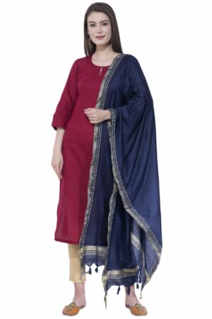 A R SILK Navy Blue Color Golden Border Dupattas & Chunnis