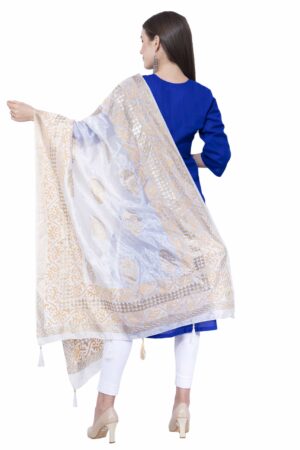 A R SILK White Color Silk pahadi Silk Dupattas & Chunnis