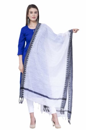 A R SILK White Color Temple border Cotton Dupattas & Chunnis