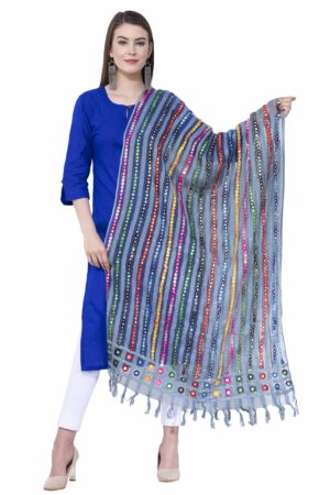 A R SILK Light firozi Color Multi stripe Orgenza cotton Dupattas & Chunnis