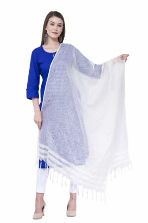 A R SILK White Color Kota cotton Cota cotton Dupattas & Chunnis