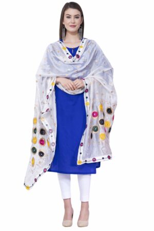 A R SILK White Color Multi rasgulla Silk Dupattas & Chunnis