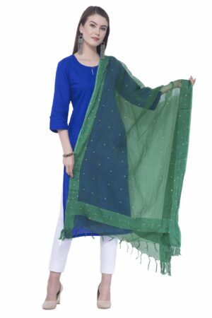 A R SILK Rama green Color Chandna Orgenza cotton Dupattas & Chunnis