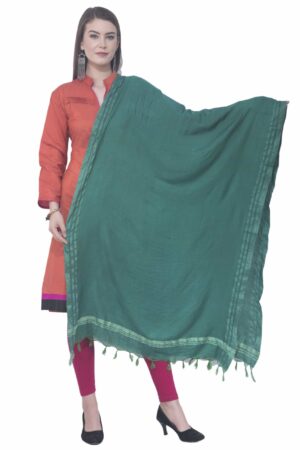 A R SILK Rama green Color Golden border Cotton Dupattas & Chunnis