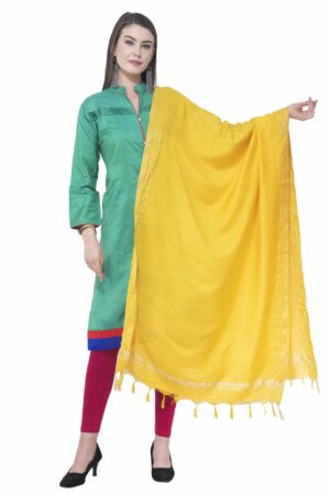 A R SILK Lemon Color Golden border Cotton Dupattas & Chunnis