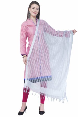 A R SILK White Color Regular dupatta Cota cotton Dupattas & Chunnis