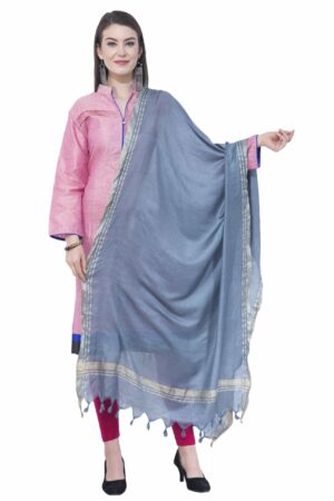 A R SILK Gray Color Golden border Cotton Dupattas & Chunnis