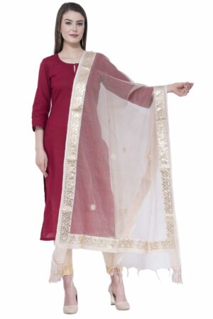 A R Silk Women’s Gotta Patti Embroidery Orgenza Cotton White Dupattas & Chunnis