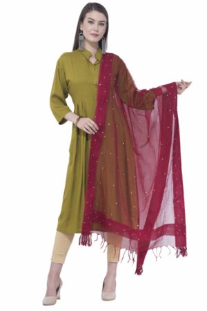 A R Silk Women’s Stone Work Orgenza Cotton Mehroon Dupattas & Chunnis