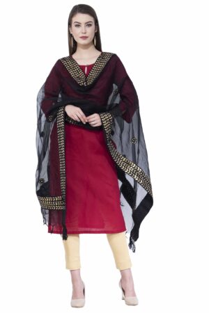 A R Silk Women’s Gotta Patti Embroidery Orgenza Cotton Black Dupattas & Chunnis