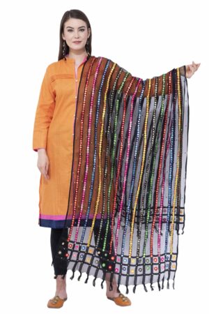 A R Silk Women’s Multi Thread Work Orgenza Cotton Black Dupattas & Chunnis