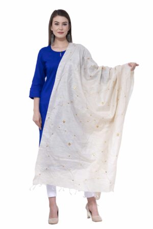 A R Silk Women’s Zari Embroidery Pure Tussar Silk Light Golden Dupattas & Chunnis