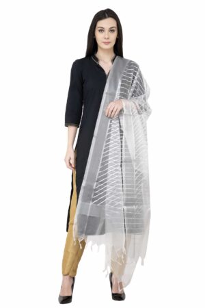 A R SILK Silver Leheriya Fancy Dupatta White Color Dupatta/Chunni