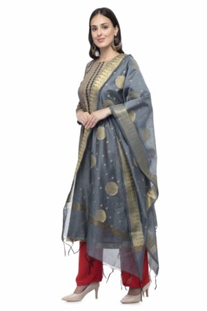 A R Silk Women’s Vanarsi Silk Zari Embroidery Grey Fancy Dupatta