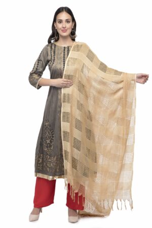 A R Silk Women’s Cotton Window Check Golden Regular Dupatta