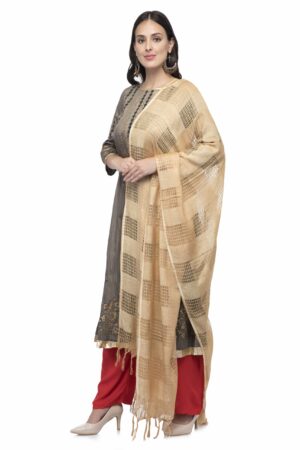 A R Silk Women’s Cotton Window Check Golden Regular Dupatta