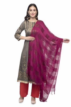 A R Silk Women’s Cotton Window Check Purple Regular Dupatta