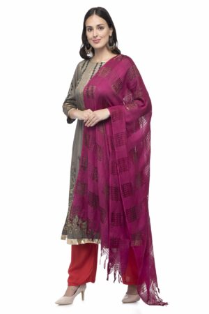 A R Silk Women’s Cotton Window Check Purple Regular Dupatta