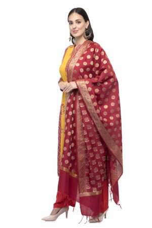 A R Silk Women’s Chanderi Zari Embroidery Maroon Fancy Dupatta