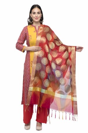 A R Silk Women’s Vanarsi Silk Zari Embroidery With Rainbow Colour Multi Rainbow Fancy Dupatta