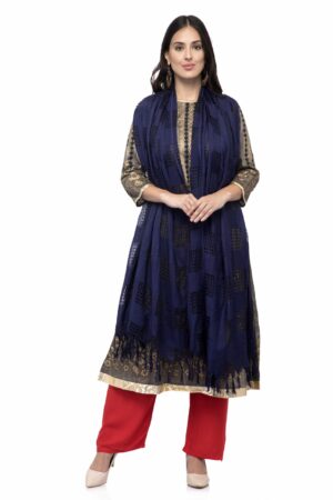 A R Silk Women’s Cotton Window Check Navy Blue Regular Dupatta