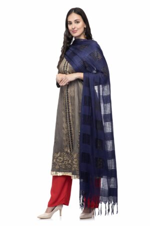 A R Silk Women’s Cotton Window Check Navy Blue Regular Dupatta