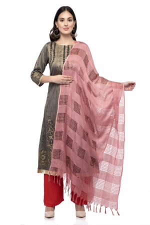 A R Silk Women’s Cotton Window Check Rose Pink Regular Dupatta