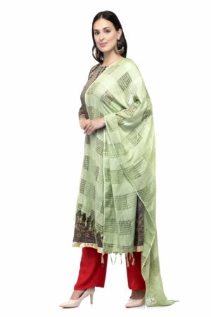 A R Silk Women’s Cotton Window Check Pista Green Regular Dupatta