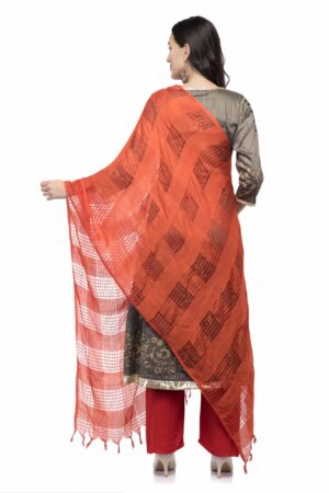 A R Silk Women’s Cotton Window Check Orange Regular Dupatta