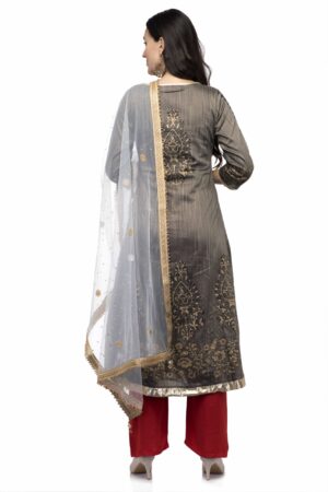 A R Silk Women’s Net Chandna Handwork With Moti Lace Cream Fancy Dupatta