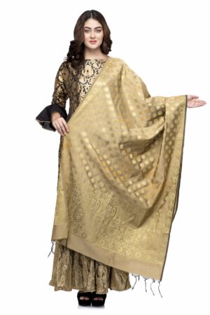 A R Silk Women’s Vanarsi Silk Zari Embroidery Copper Golden Fancy Dupatta