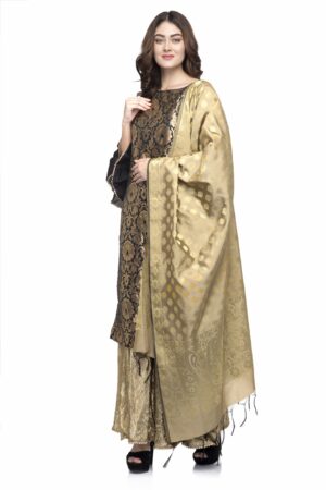 A R Silk Women’s Vanarsi Silk Zari Embroidery Copper Golden Fancy Dupatta