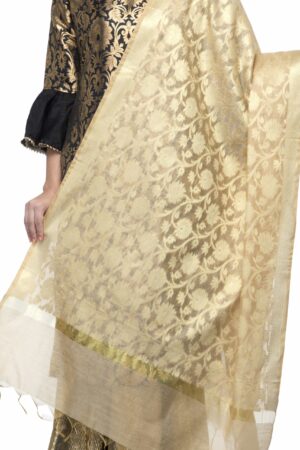 A R Silk Women’s Zari Embroidery Chanderi Golden Fancy Dupatta