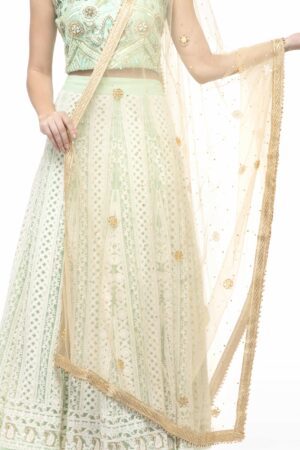 A R Silk Women’s Net Net Chandna Handwork With Moti Lace Golden Fancy Dupatta