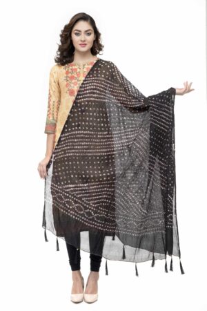 A R Silk Women’s Silk Jaipuri Print Black Regular Dupatta