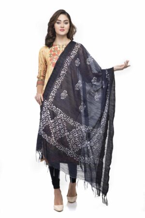 A R Silk Women’s Cotton Batik Print Navy Blue Regular Dupatta