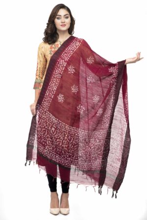 A R Silk Women’s Cotton Batik Print Maroon Regular Dupatta