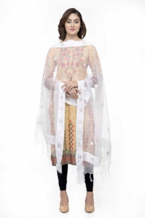 A R Silk Women’s Orgenza Cotton Gota Work White Fancy Dupatta