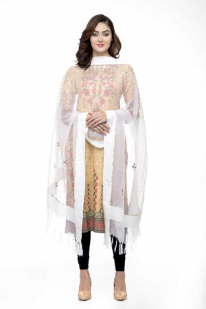 A R Silk Women’s Orgenza Cotton Gota Work White Fancy Dupatta