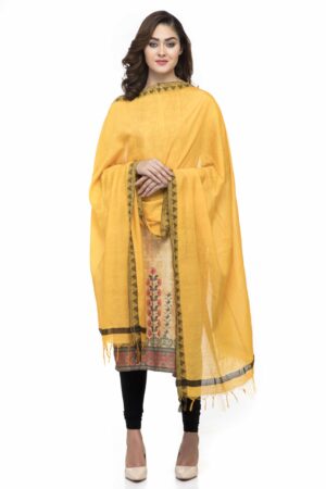 A R Silk Women’s Cotton Self Design Yellow Regular Dupatta