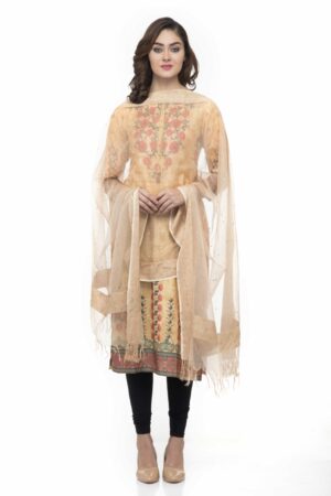 A R Silk Women’s Orgenza Cotton Stone Work Golden Regular Dupatta