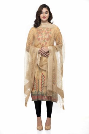 A R Silk Women’s Orgenza Cotton Gold Print Golden Regular Dupatta