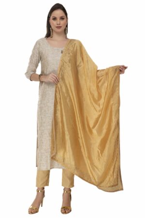 A R Silk Women’s Silk Siroski Work Dark Golden Fancy Dupatta