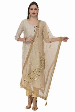 A R Silk Women’s Net Shisha Work Golden Fancy Dupatta