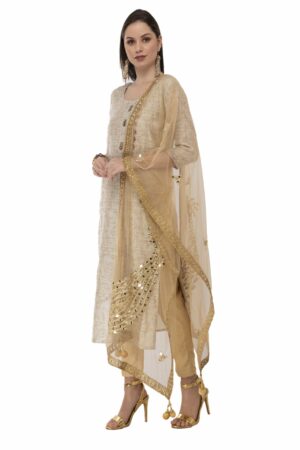 A R Silk Women’s Net Shisha Work Golden Fancy Dupatta