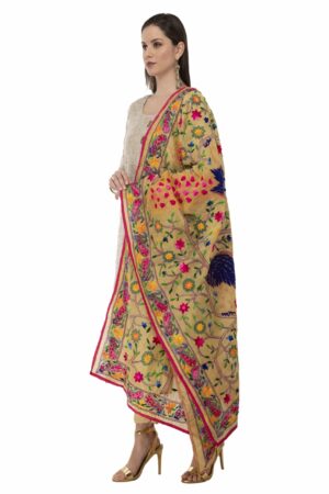 A R Silk Women’s Chanderi Thread Work Golden Fancy Dupatta