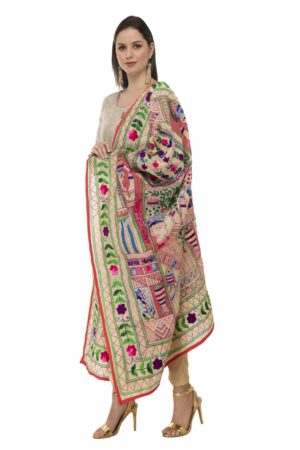 A R Silk Women’s Chanderi Thread Work Golden Fancy Dupatta