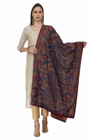 A R Silk Women’s Georgette Kashmiri Embroidery Navy Blue Fancy Dupatta