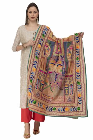 A R Silk Women’s Chanderi Thread Work Golden Fancy Dupatta