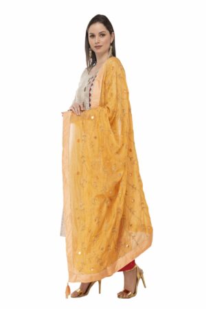 A R Silk Women’s Tapeta Silk Resham Zari Embroidery Peach Fancy Dupatta